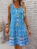 Women's Retro-Print Summer Dress Loose-Fitting Sleeveless Elegant Round-Neck Dress Stylish and Comfortable Summer Dress