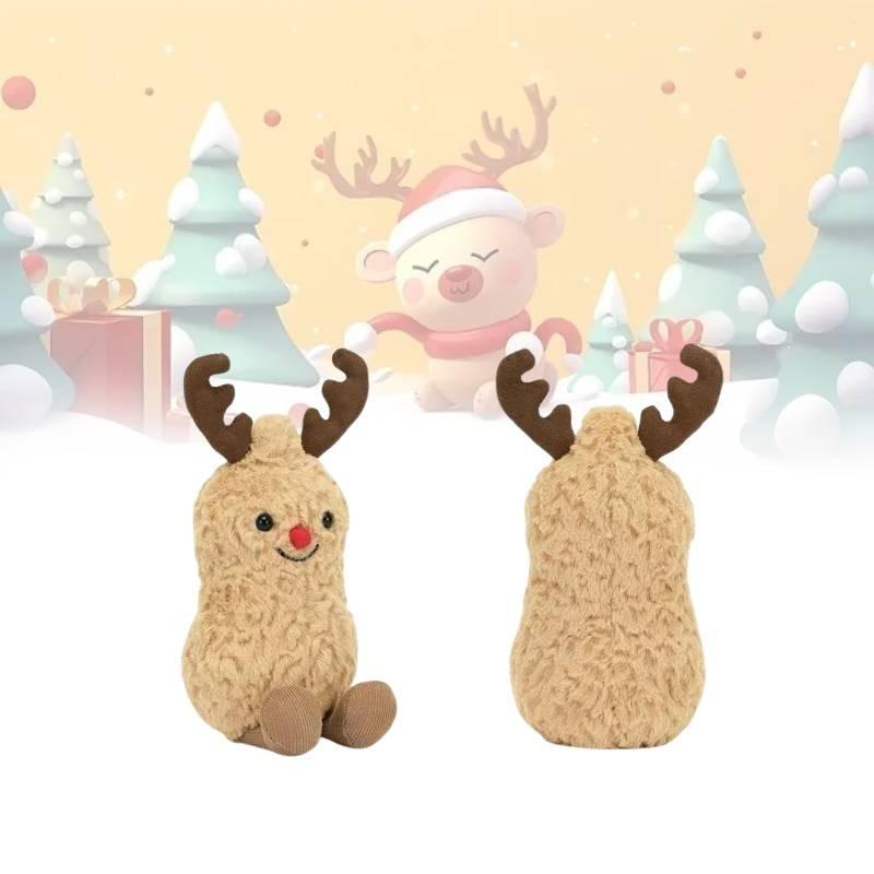 Adorable Christmas Reindeer Peanut Plush Toy Soft Comforting Cuddle Gift