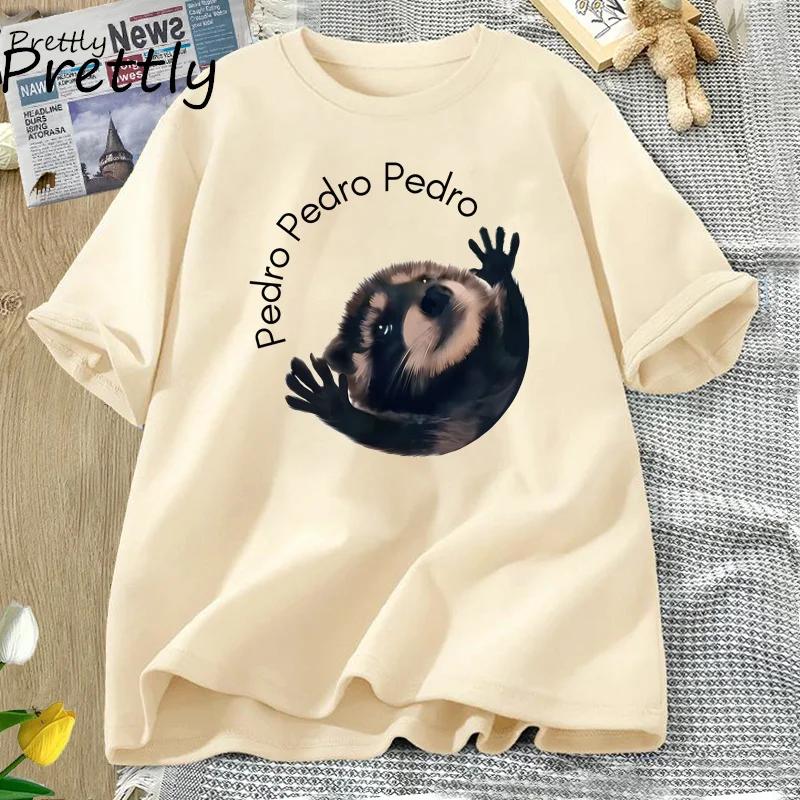 Pedro Raccoon Tshirt Funny Trash Panda Dancing Meme Graphic T Shirts Women Animal T-shirt Cotton Short Sleeve T-Shirts Women’s