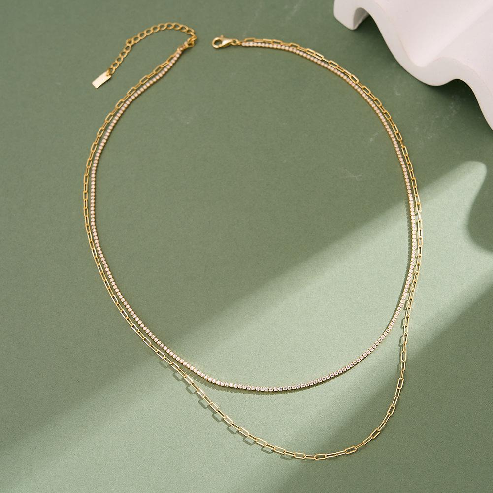 2026 S925 Silver Sparkling Double-Layer Pin Chain Necklace for Women, Lightweight Luxury, Niche High-End Feel Choker