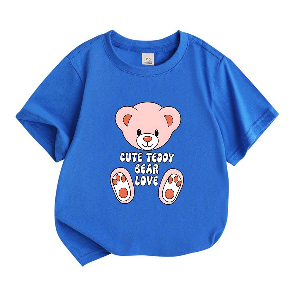 Cute Pink Teddy Bear Print Kids 100% Cotton O-neck Short Sleeve T-shirt for Boys Girls Casual Comfortable Summer Lovely Cartoon Tee Tops Daily Wear