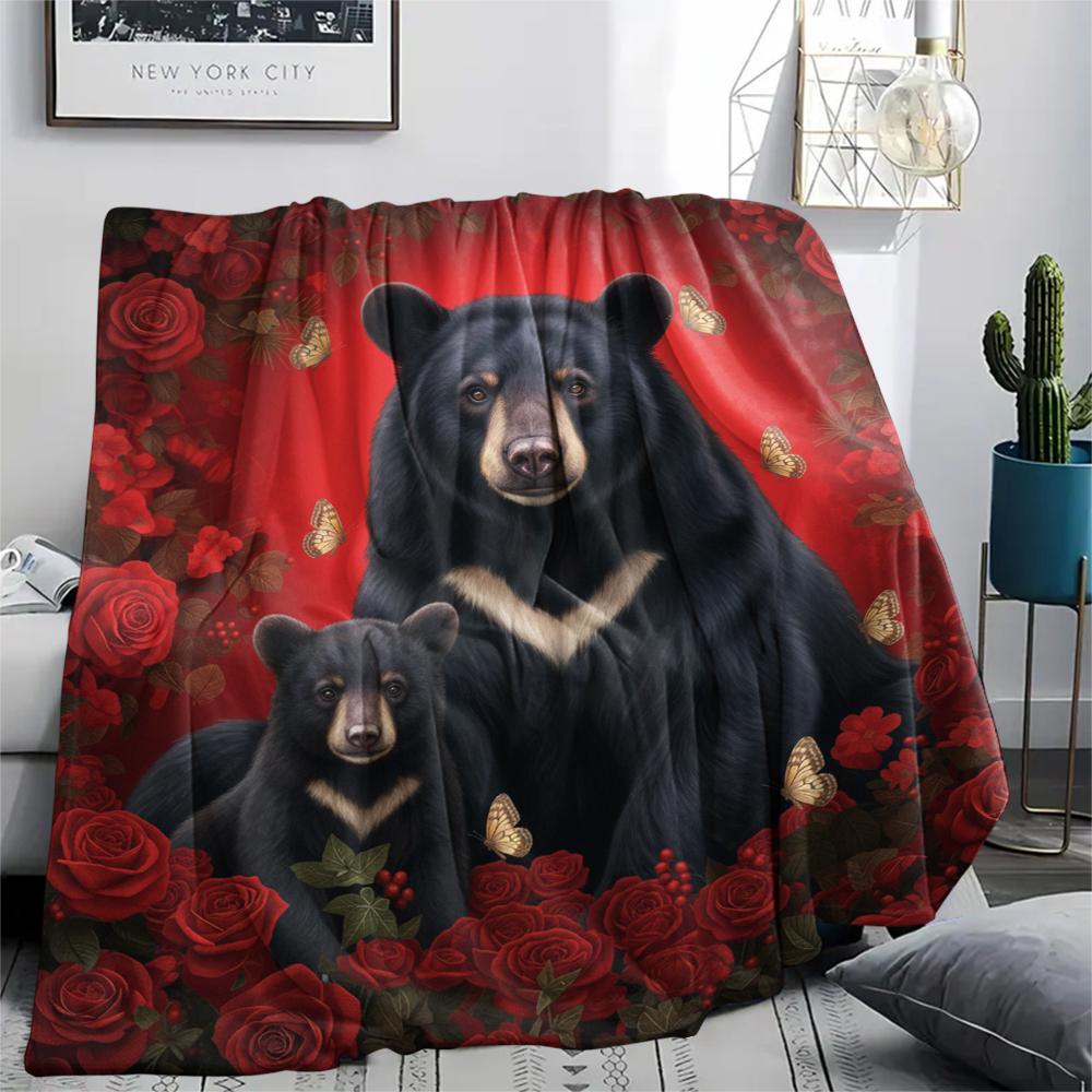 1PC Brown Bear Print Flannel Blanket, High quality All Seasons, Home Decor, Warmth and Comfort, Perfect for Christmas Gifts