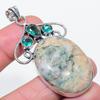 Natural Mariposite, Green Topaz 925 Sterling Silver Jewelry Pendant 2.56" W9f09