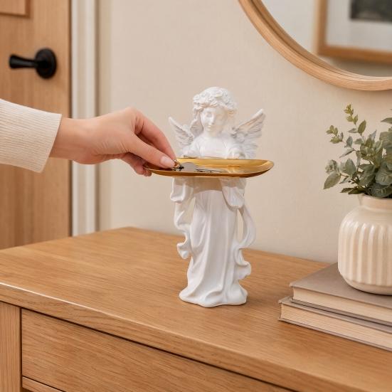 yangyizhi Little Angel Jewelry Tray, Resin Statue Decorative Dish for Keys, Earrings, Necklace, Desktop Organizer Bedroom, Living Room, Entryway Table
