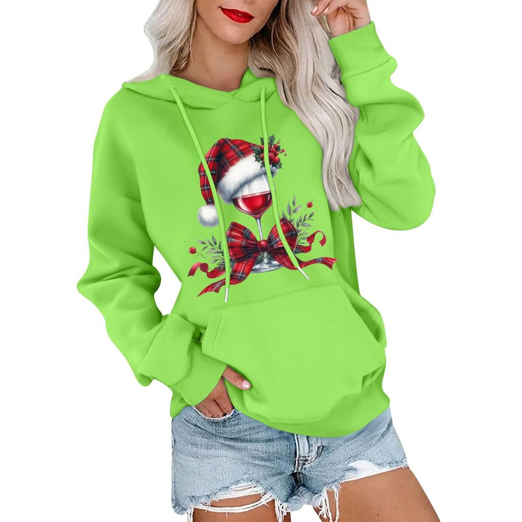 Women's Casual Comfortable Neck Hooded Long Sleeve Christmas Print Warm Sweatshirt