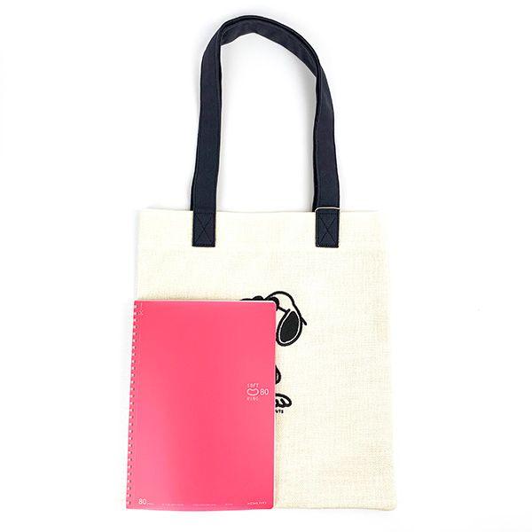 Snoopy Flat Tote Bag Black Bag for Lessons, School, Office