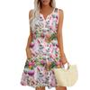 Women's Casual Easter Print V-Neck Button Side Pocket Vest Dress