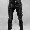 Men Jeans Solid Color Ripped Holes Frayed Gradient Washed Trousers