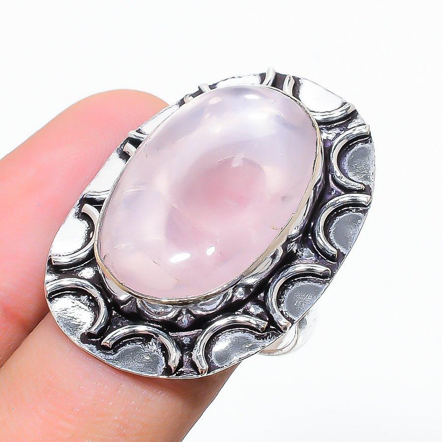 Драгоценный камень Розовый Кварц Серебро 925 пробы Подарок Ювелирное украшение Кольцо Размер 7