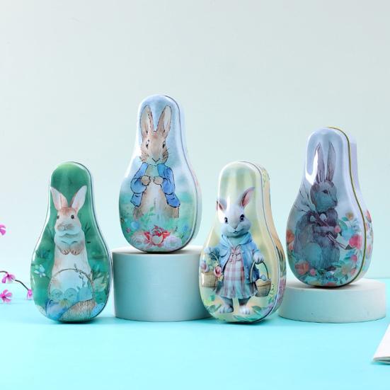 Easter Tinplate Candy Box Bunny Pattern Cookie Biscuit Storage Tin Metal Empty Chocolate Treat Packaging Container Easter Gift Box with Lid for