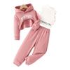 Girls' Pink Three-Piece Autumn Set: Hooded Sweatshirt, Turtleneck Vest, Bottoming Shirt, Trousers