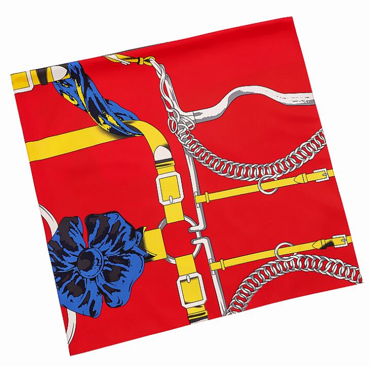 130cm Big Handkerchief Luxury Brand Scarf Belt Chain Print Twill Silk Scarf Square Scarves Women Kerchief For Ladies Shawl