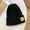Шапка шерстяная с лейблом в виде смайлика женская осенне-зимняя теплая шапка-мешок на голову парная модная брендовая холодная шапка однотонная студенческая мужская вязаная шапка