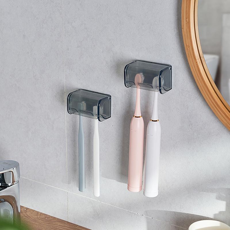 Пылезащитный настенный держатель для зубных щеток с крышкой, 2 слота, самоклеящийся органайзер для хранения зубных щеток для душа, ванной комнаты