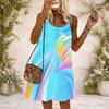 Women Plus Size Scoop Neck Thin Straps Sleeveless Printed Loose Black Gold Midi Dress