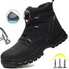 Rotating Button Work Shoes Men Anti Puncture Work Sneakers Waterproof Black Work Safety Shoes Non Slip Steel Toe Boots