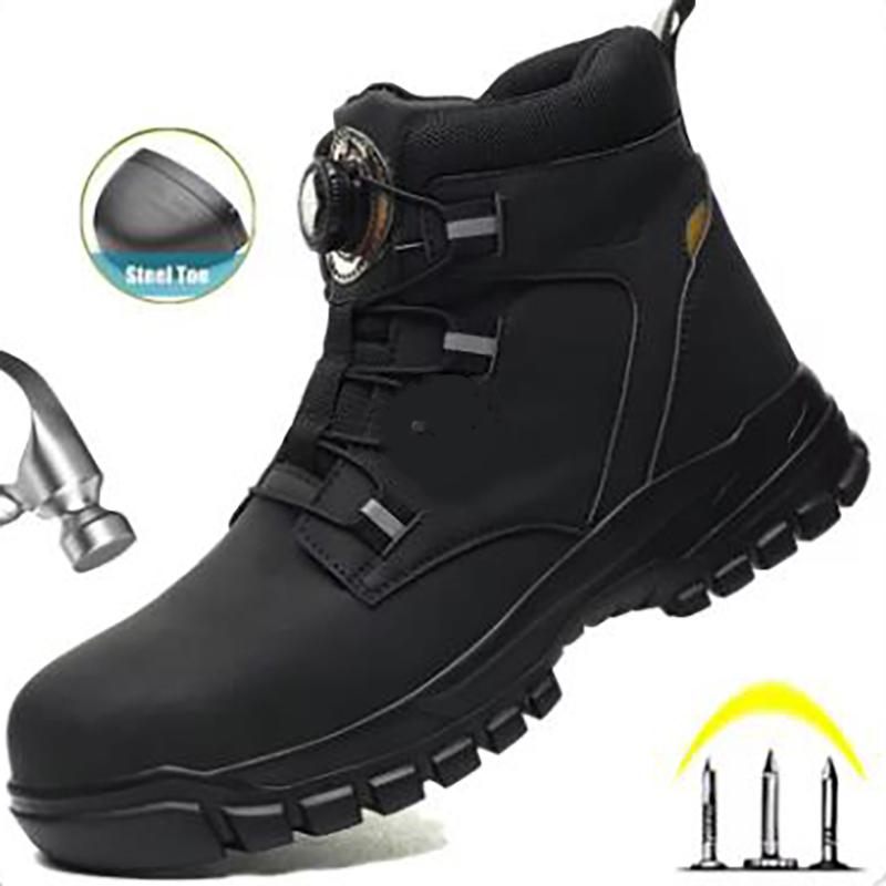 Rotating Button Work Shoes Men Anti Puncture Work Sneakers Waterproof Black Work Safety Shoes Non Slip Steel Toe Boots