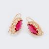 Модные уникальные резные женские серьги-капли из розового золота 585 пробы с плетением ромбов и красного камня, классические романтические свадебные ювелирные украшения