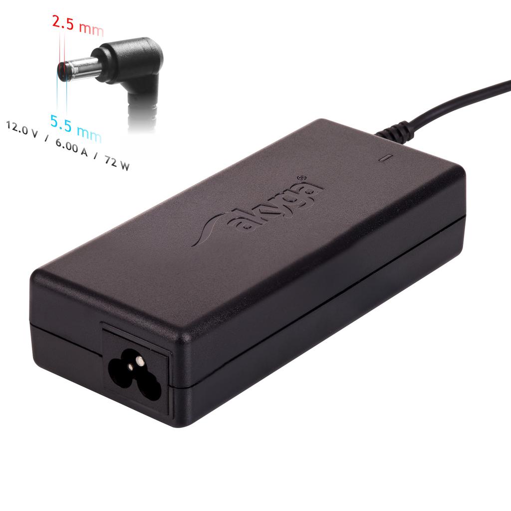 Laptop Power Supply 12V 6.0A 72W Akyga Ak-Nd-28 5.5 X 2.5 1.2M Mains Led