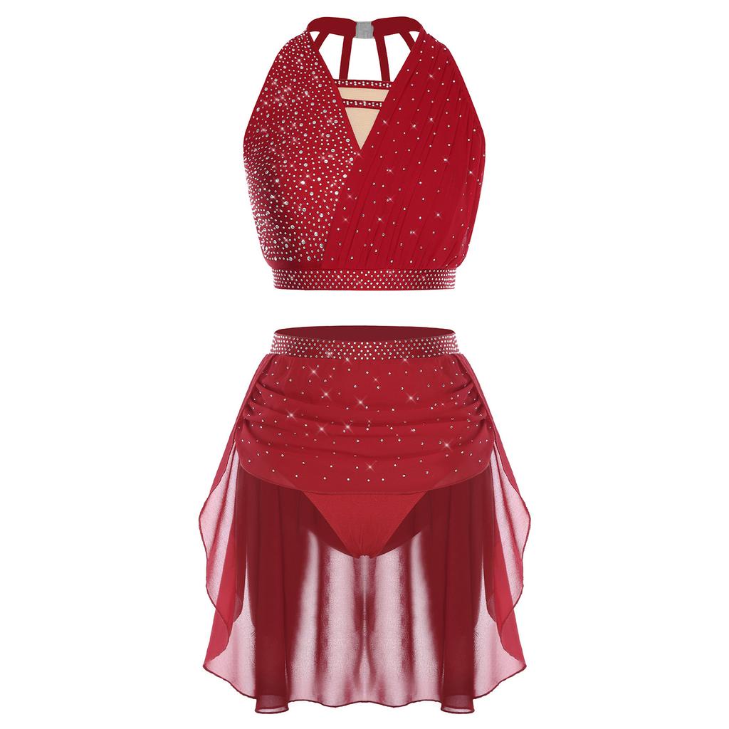 Женский костюм для танца поклонения, платье с длинным рукавом и асимметричным подолом, контрастный цвет, комплект брюк-палаццо