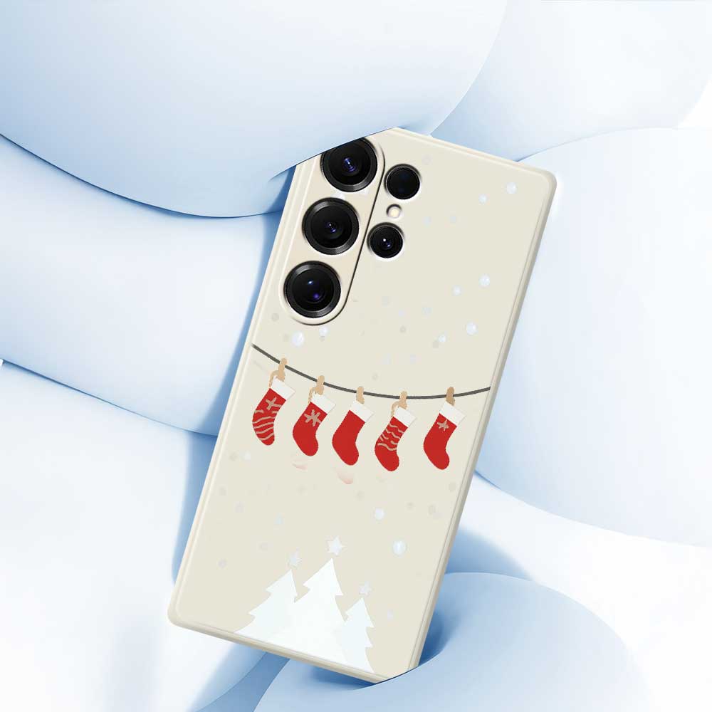 For Samsung Galaxy S25 Ultra Case Christmas Stockings Pattern Printing Straight Edge TPU Phone Back Cover