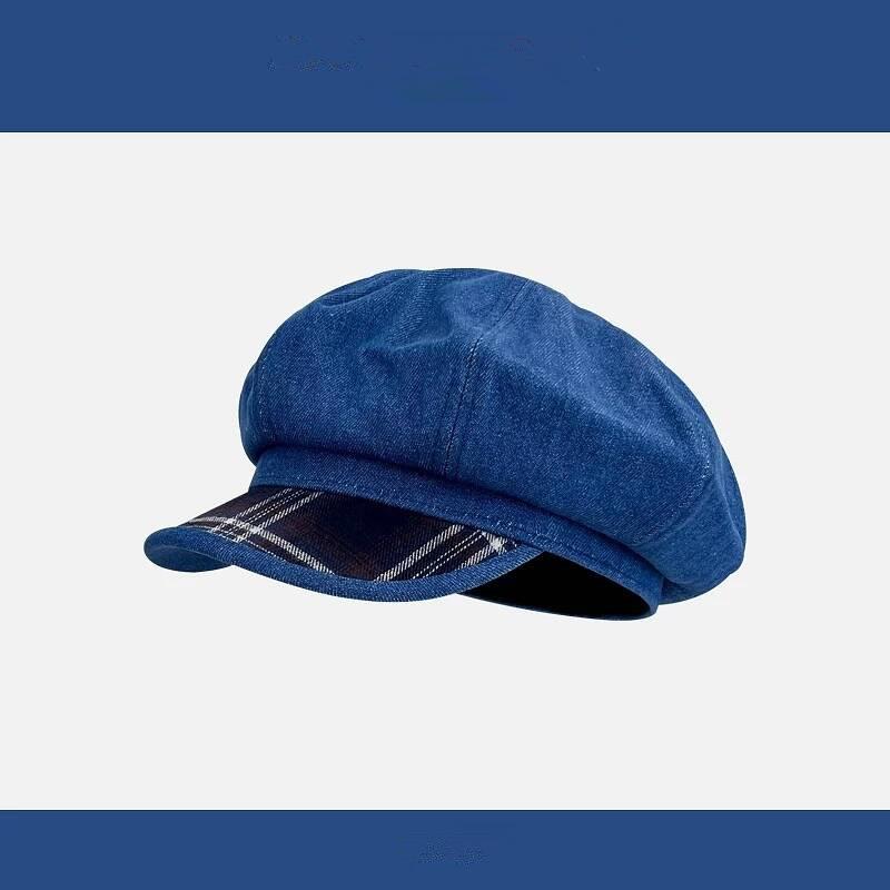 Ретро-шотландка с полями из денима, восьмиугольная шляпа, детский повседневный универсальный берет, демонстрирует небольшую тенденцию