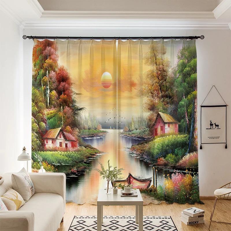 Картина маслом «Урожай Ван Гога» в стиле высокой затемненной занавески, американское детское занавеска для спальни, гостиной, затемняющая штора, новая