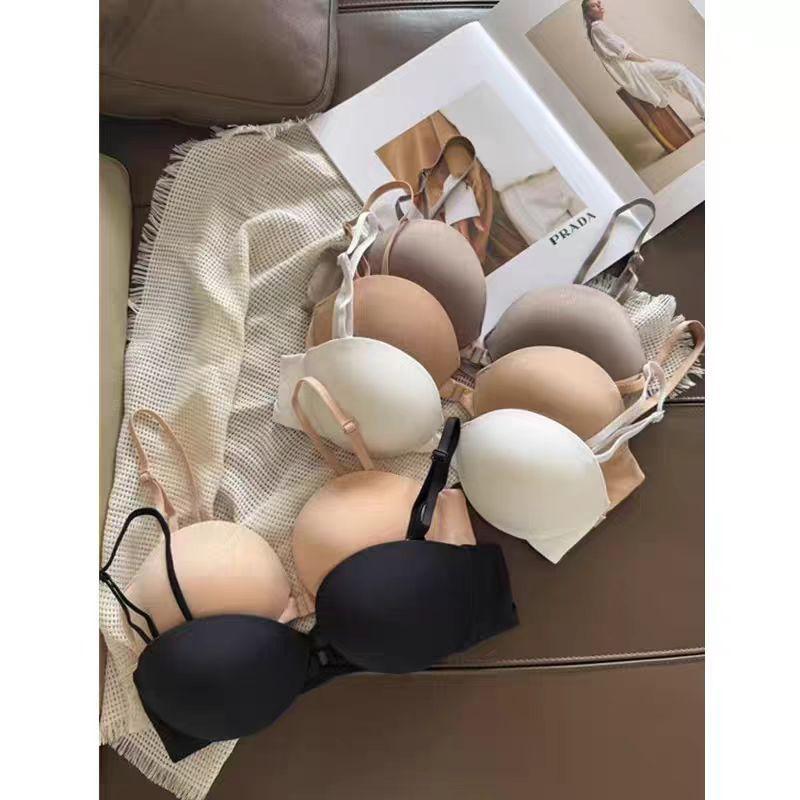 Front buckle underwear women's small breasts gather together on the soft steel ring to prevent sagging and seamless half cup sexy back bra set cotton