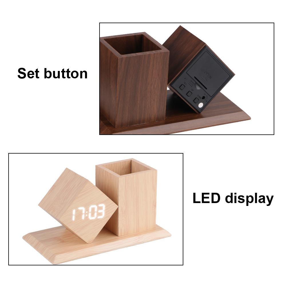 Будильник с температурой светодиодные часы держатель ручки голосовое управление деревянные студенческие светодиодные цифровые на батарейках офисное украшение