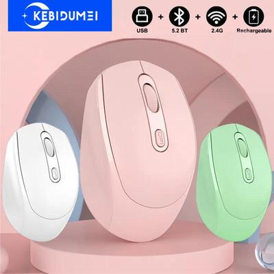 Беспроводная мышь 2,4 ГГц, Bluetooth 5,2, оптическая мышь с приемником RGB, 1600 точек на дюйм, 4 кнопки, бесшумная мышь, USB-аккумуляторная игровая мышь для компьютера, ноутбука
