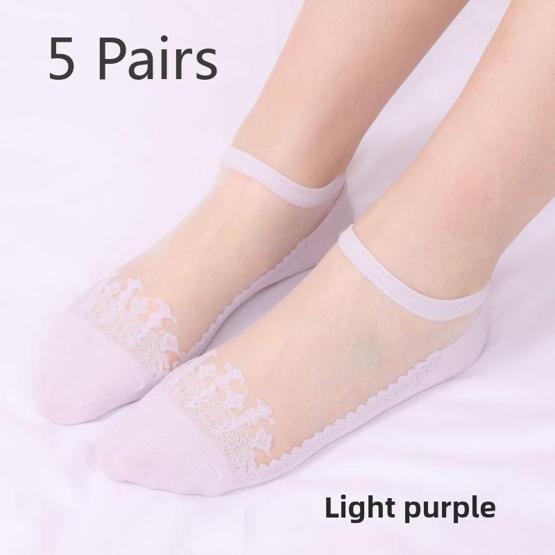 5 пар классных прозрачных хрустальных чулок, короткие носки-трубы, женские летние невидимые носки