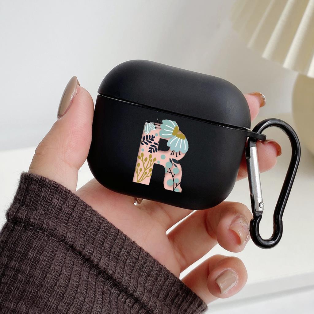 Чехол Art Initial Letter от A до Z с розовыми цветами для Apple Airpods 1 2 3 Pro 2, чехлы для Bluetooth-гарнитуры для Air Pods Box, черный чехол