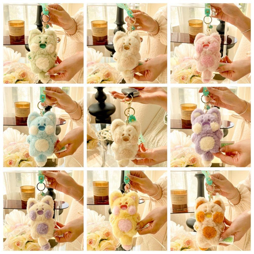 Soft Plush Animal Pendant Pink Cartoon Doll Keychain Purple Cute Cat Key Ring  Girls