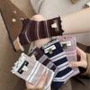 Autumn and Winter Women's Cartoon-style Embroidered Striped Trendy Boneless Sewn Mid-calf Cotton Socks