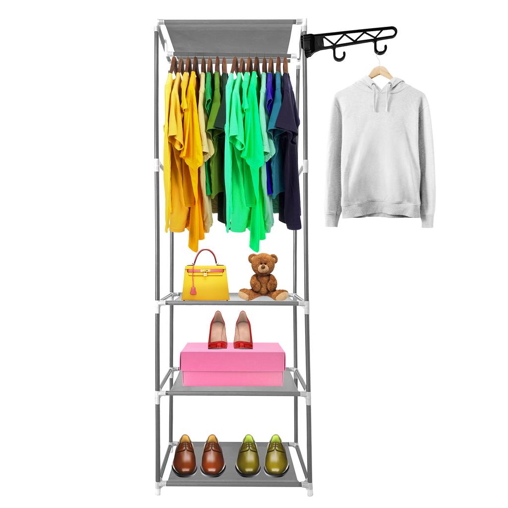Nyana Home Static Dressing Wardrobe 170x55x35cm 3 Shelves 1 Top Bar 1 Side Hanger