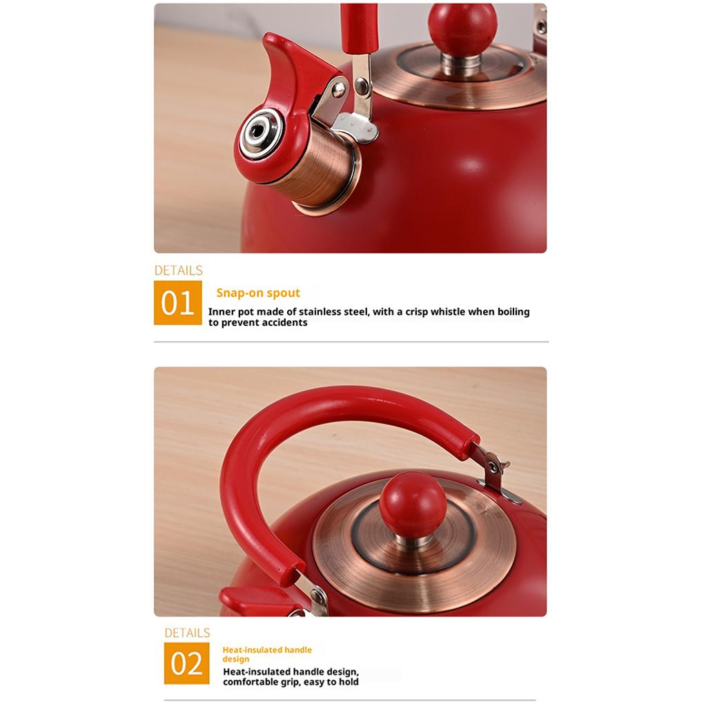 2,5 л Красный чайник со свистком, с двойным дном, чайник для плиты, с термоизолированной ручкой, прочная сталь для нагрева - для плит