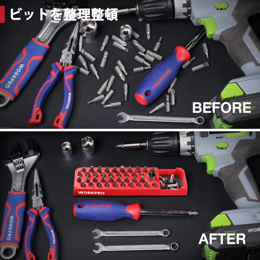 WORKPRO Bit Organizer Magnetic Bit Holder Hexagonal Driver Bit Holder Holds 39 Pieces with Strong Magnetic Base for Bit Storage Sold (Bits Separately)