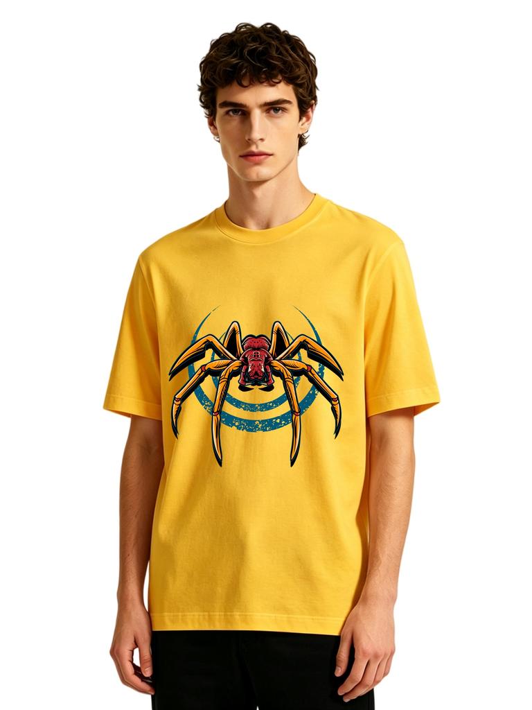 Мужская ретро футболка с принтом паука Streetwear Арахнидный принт Повседневная с коротким рукавом Белая хлопковая футболка