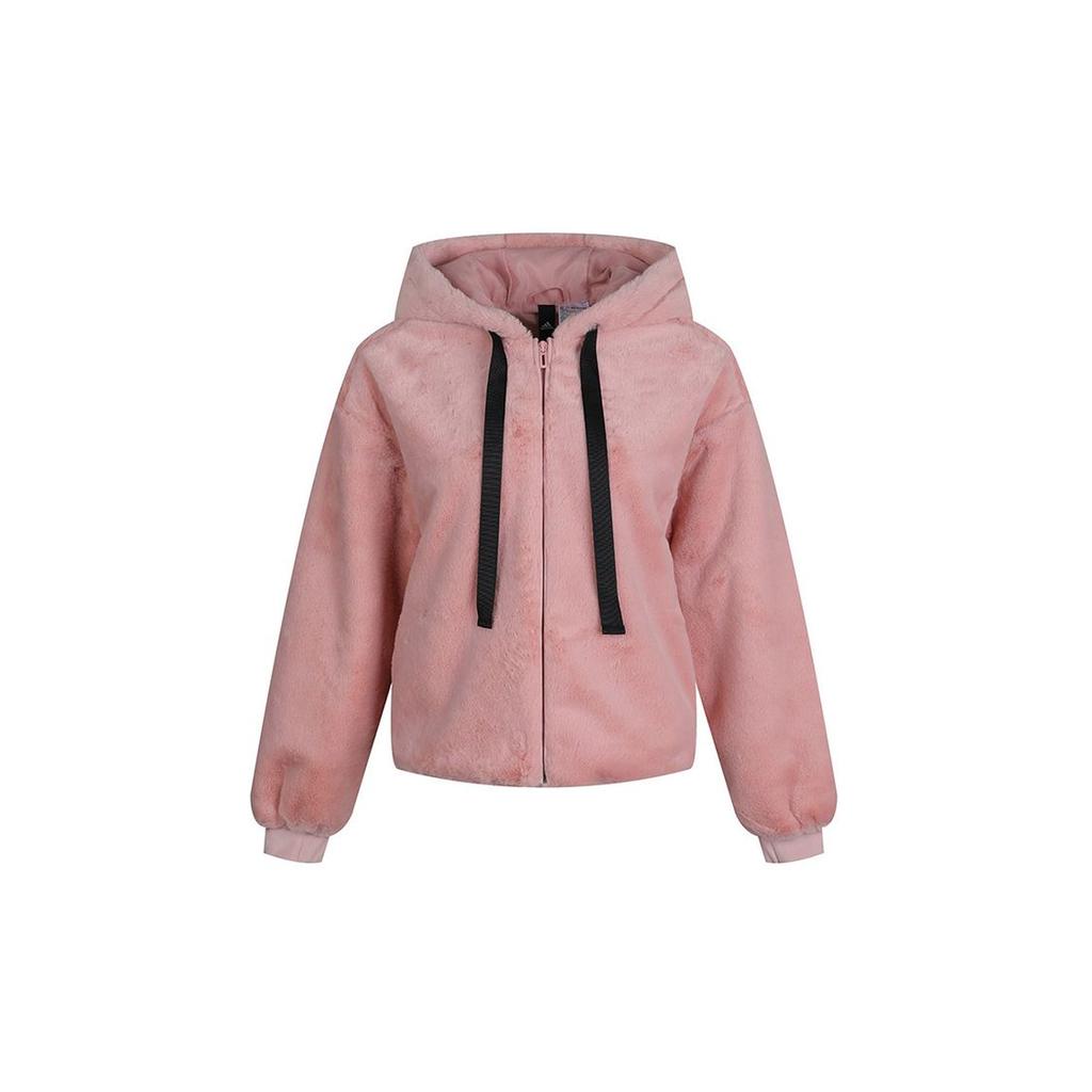 Adidas Originals Fashion Plush Fur Lined Hooded Casual Daily Outerwear Jacket Women Soft Pink GM1469