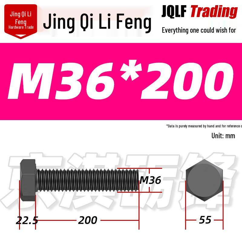 12.9 Grade High-Strength Blackened Hex Bolt M22-M48