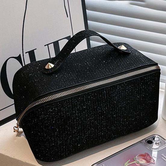 Косметичка с ручкой, блестящая поверхность, съемный дизайн, застежка-молния, большая вместимость, водонепроницаемые дорожные туалетные принадлежности