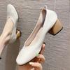 Туфли на толстом каблуке с квадратным носком, корейская повседневная кожаная обувь, темпераментная женская обувь из мягкой кожи с мягкой подошвой, повседневная обувь