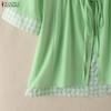 Grid Print Zanzea Women Splice Vneck Casual Short Sleeve Blouse