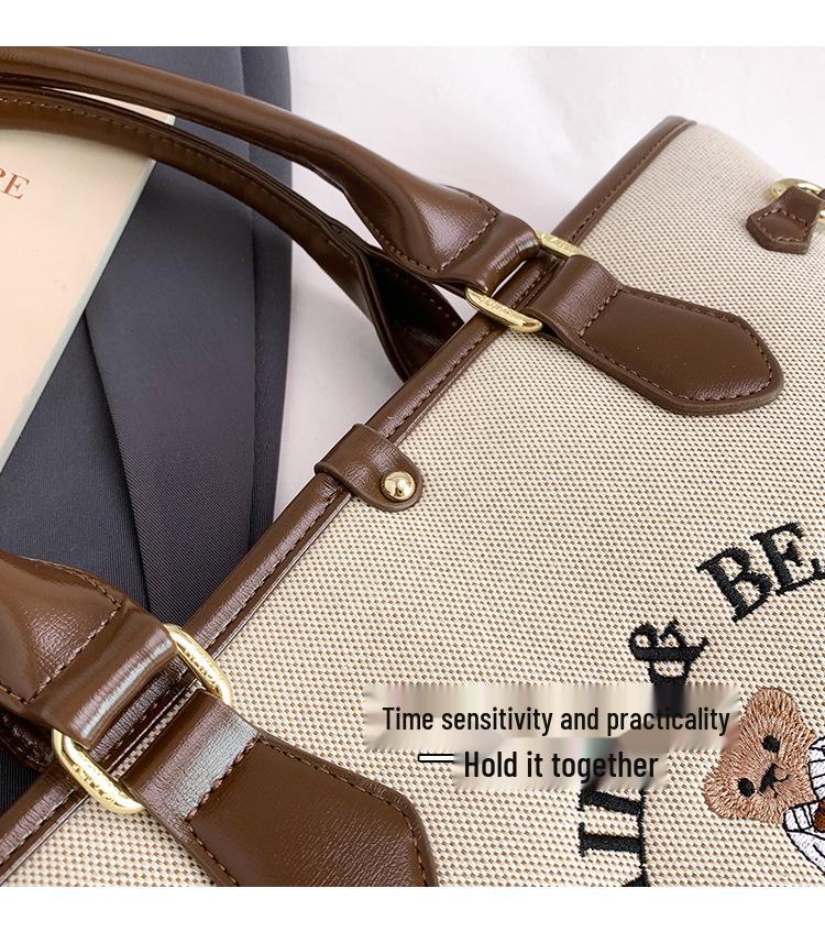 Katie Bear Retro Embroidery Color Block Large Capacity Shoulder Tote Bag 2025