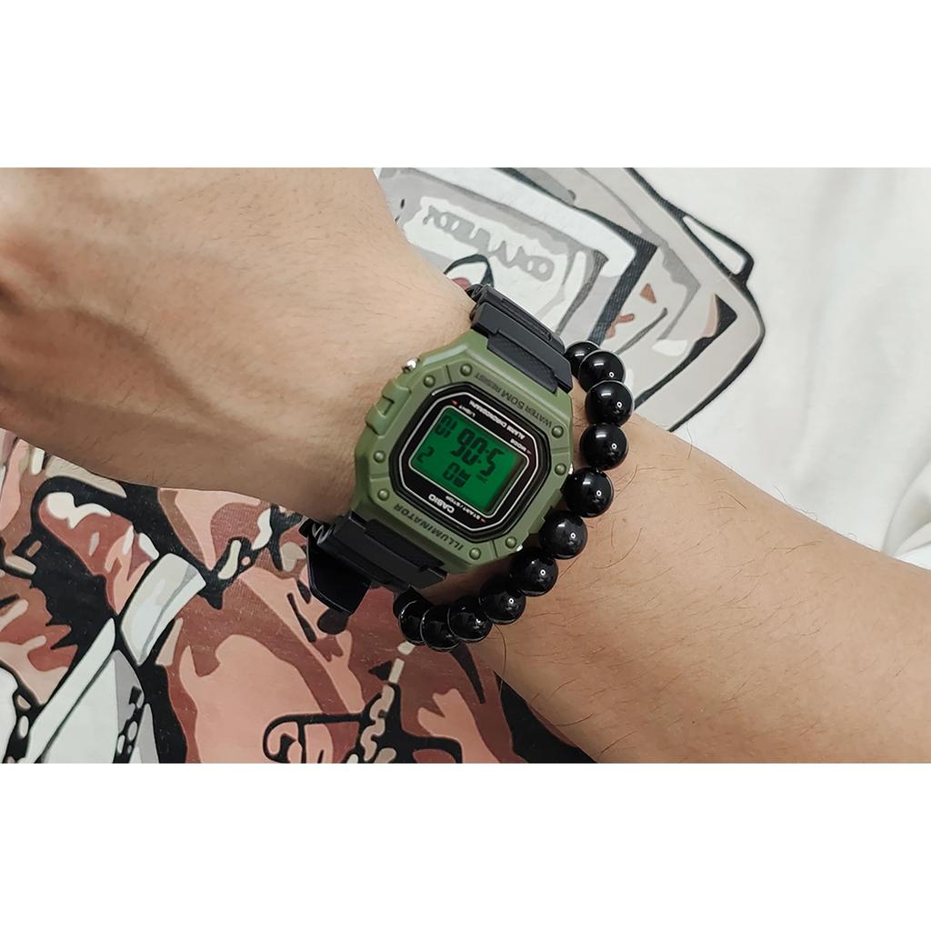 Casio Часы из Коллекции на Заказ Кварцевый Механизм Ремешок из Смолы Мужские Часы Зеленый Циферблат W-218H-3A(Watch5--)
