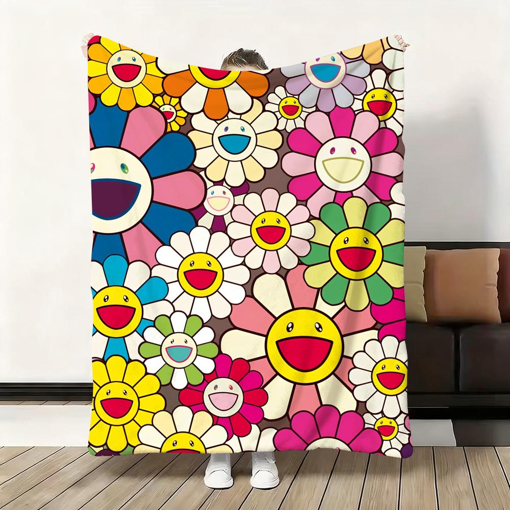Flower T-Takashi Murakami Throw Soft Flannel Blanket Warm Knee Skin-Friendly Throw for Sofa Office Bed Traveling Winter Oversize