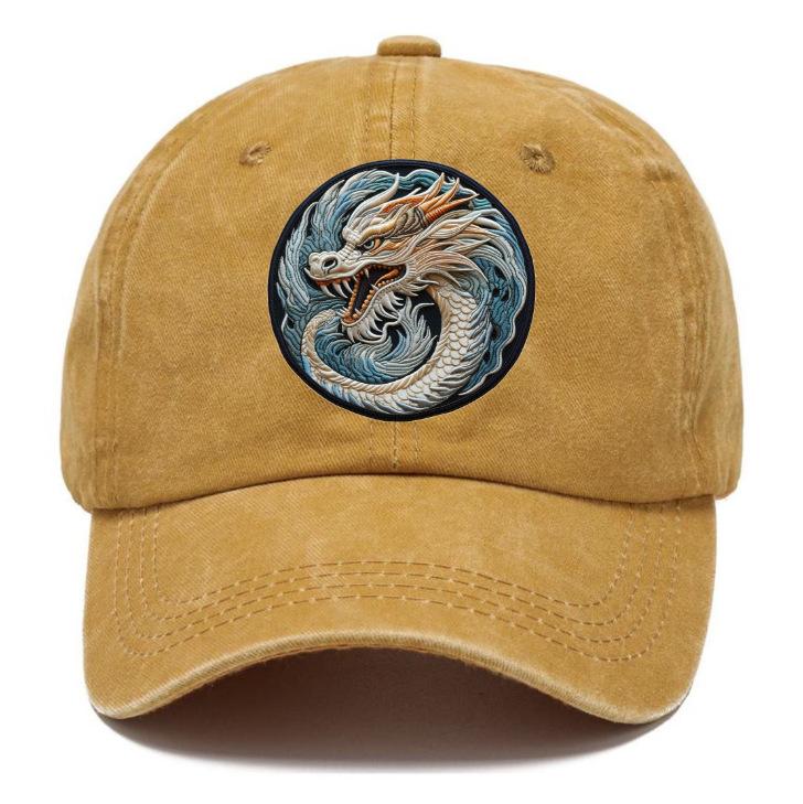 New hat printed dragon logo fashionable washed old retro cap men's sunshade baseball cap