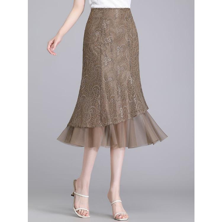 Женская кружевная юбка миди, летнее сетчатое платье, новое платье больших размеров с высокой талией, утягивающая юбка средней длины с одним швом