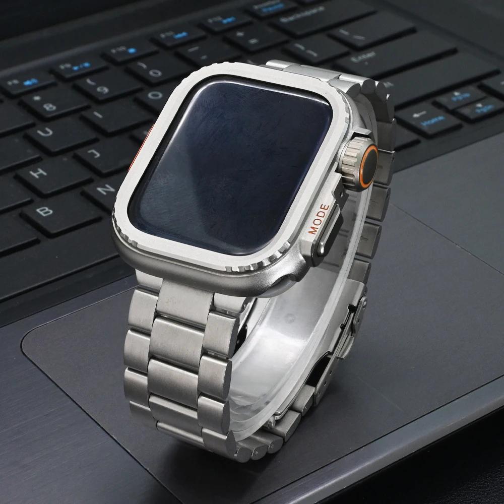 Титановый ремешок для Apple Watch Ultra 2 49 мм 44 мм 46 мм 45 мм 44 Корпус из алюминиевого сплава + Роскошный мужской браслет Ремешок Iwatch 10 9 8 7 6 SE