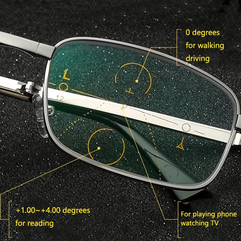 Folding Reading Glasses Portable Progressive Biofocal Eyewear Parent Anti-Blue Ray Presbyopic Eyeglasses with Leather Case
